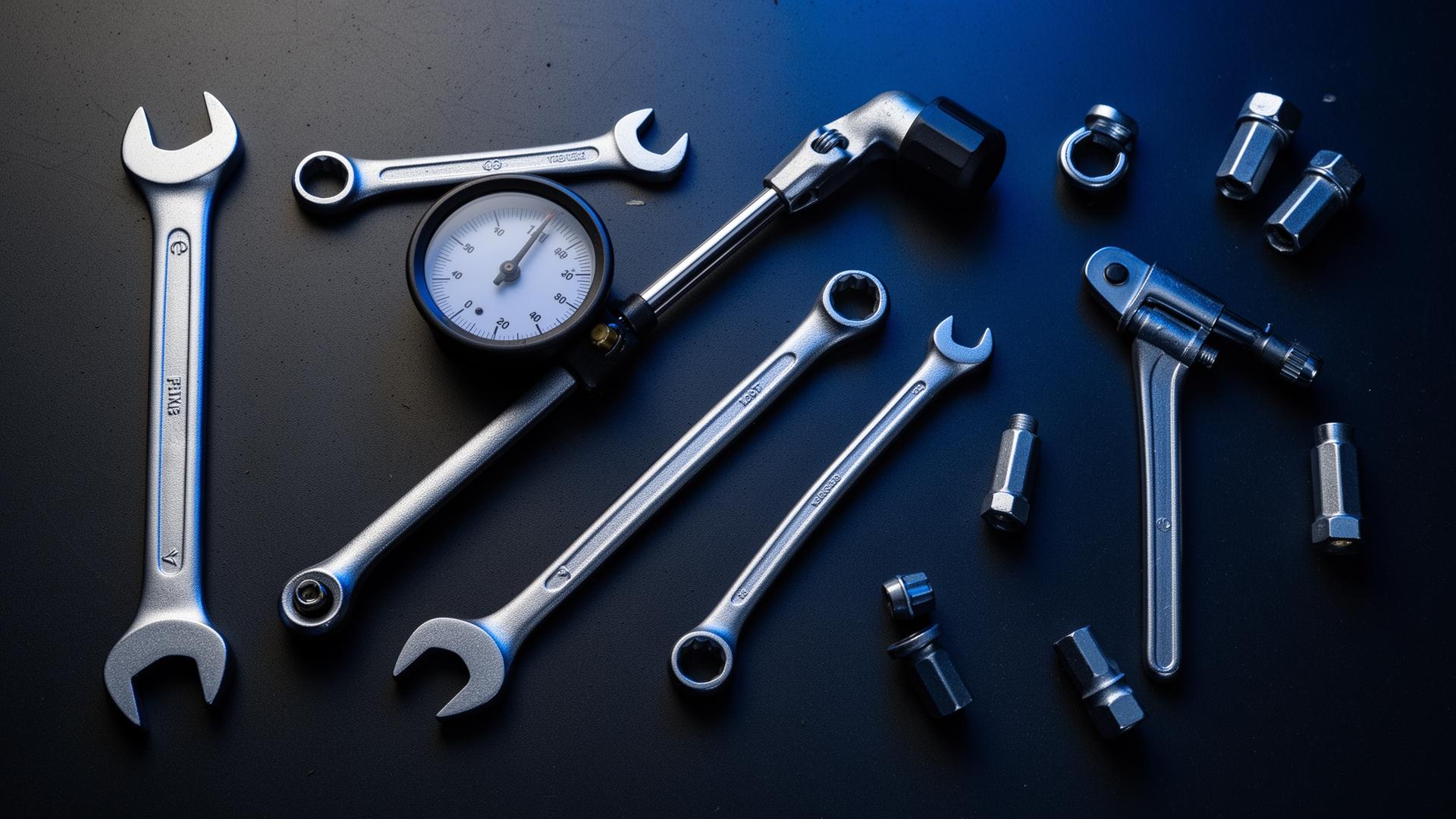 Conjunto de ferramentas pneumáticas e equipamentos especializados do autocenter Pneu Curitiba, garantindo precisão técnica em serviços de suspensão, freios e mecânica geral.